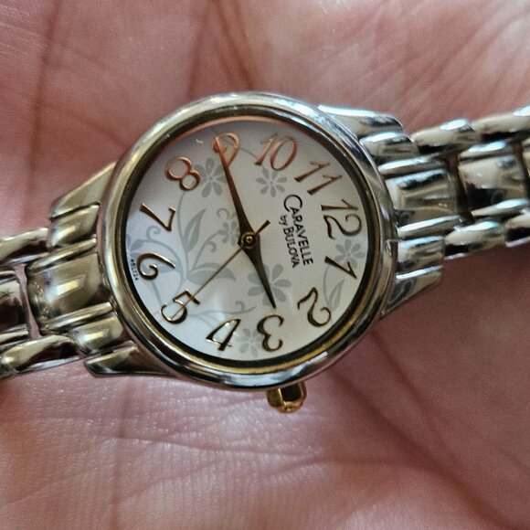 Caravelle by Bulova Women 45L124 Stylized Arabic Numerals Floral Motif Dial Watc - Picture 1 of 11